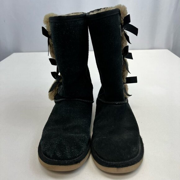 Ugg Australia Womens Koolaburra Comfort Boots Black Suede Bow Mid Calf Pull On 6 - Picture 3 of 11